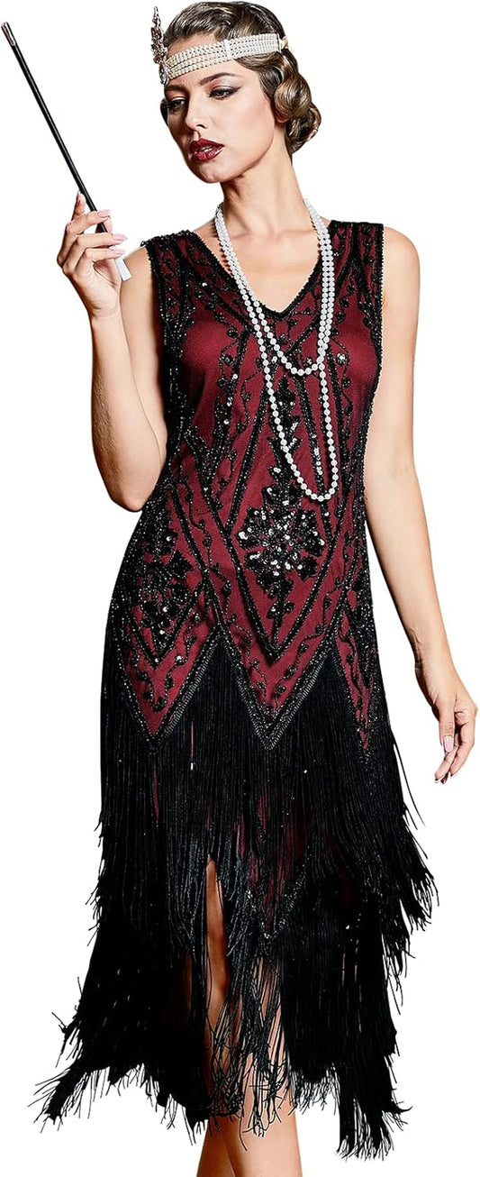 Women'S 1920S Flapper Dress Vintage Swing Fringed Gatsby Roaring 20S Dress