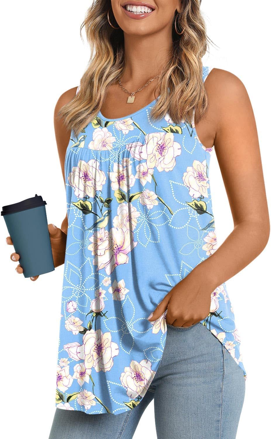 Women'S Summer Casual Sleeveless Camis Tank Tops Loose Flowy Cute Tunic Pleated Lightweight Shirts